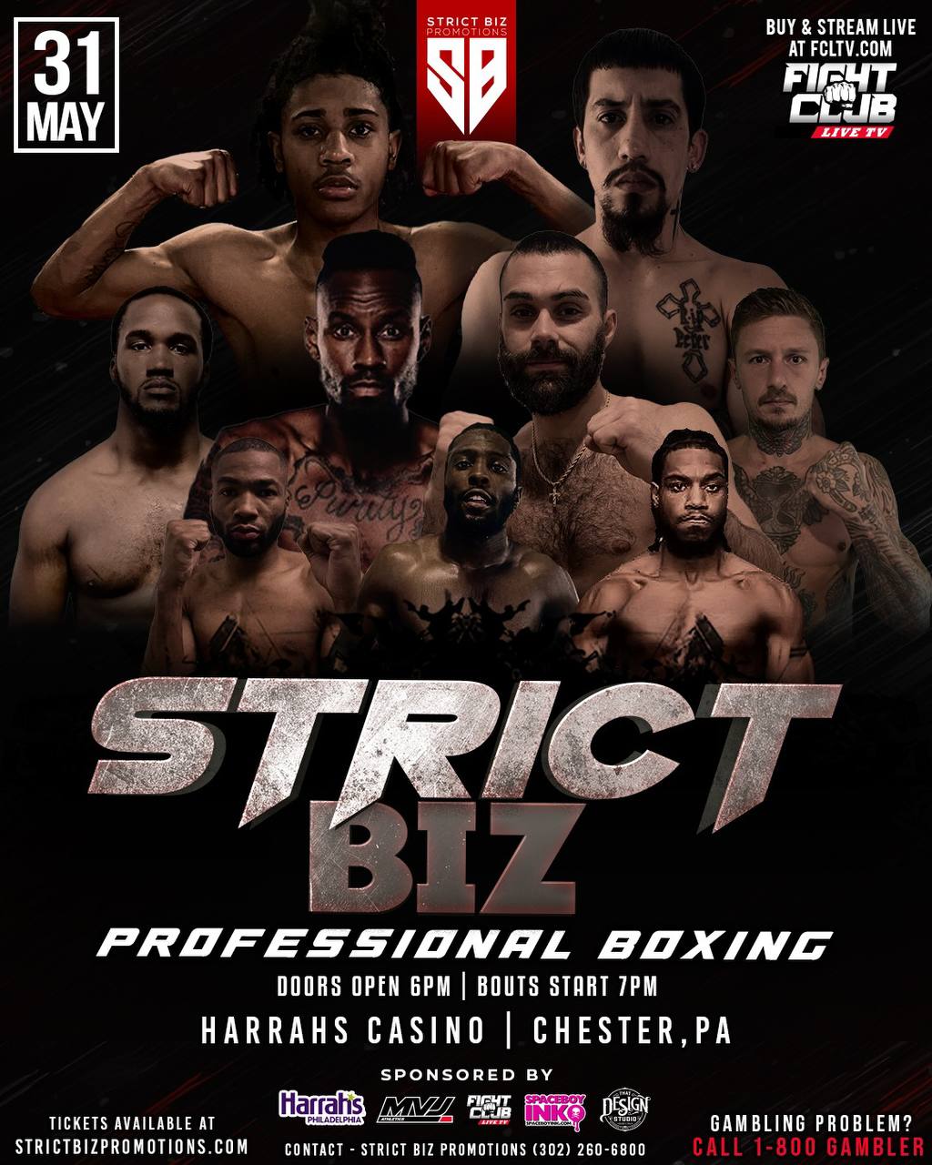 Official fight event poster for Strict Biz Boxing | May 31, 2025 | Harrahs Casino Chester, PA