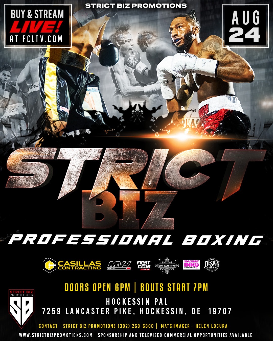 Official fight event poster for Strict Biz Boxing | Aug 24th, 2024 | Hockessin PAL Center