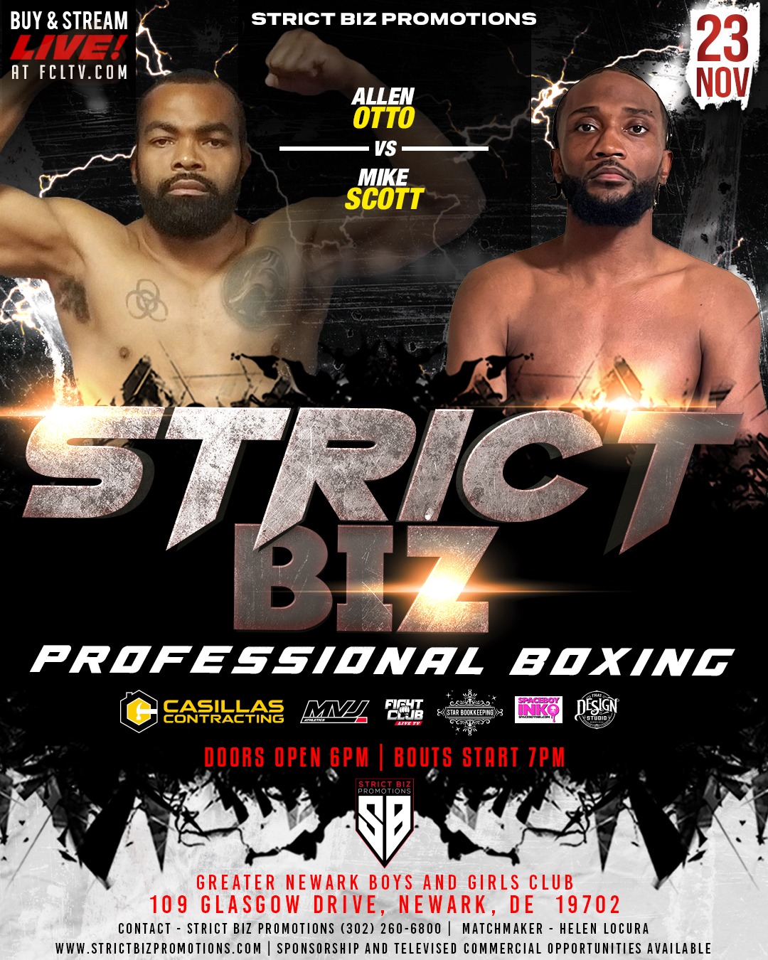 Official fight event poster for Strict Biz Boxing | Nov 23rd, 2024 | Boys & Girls Club of Newark, DE