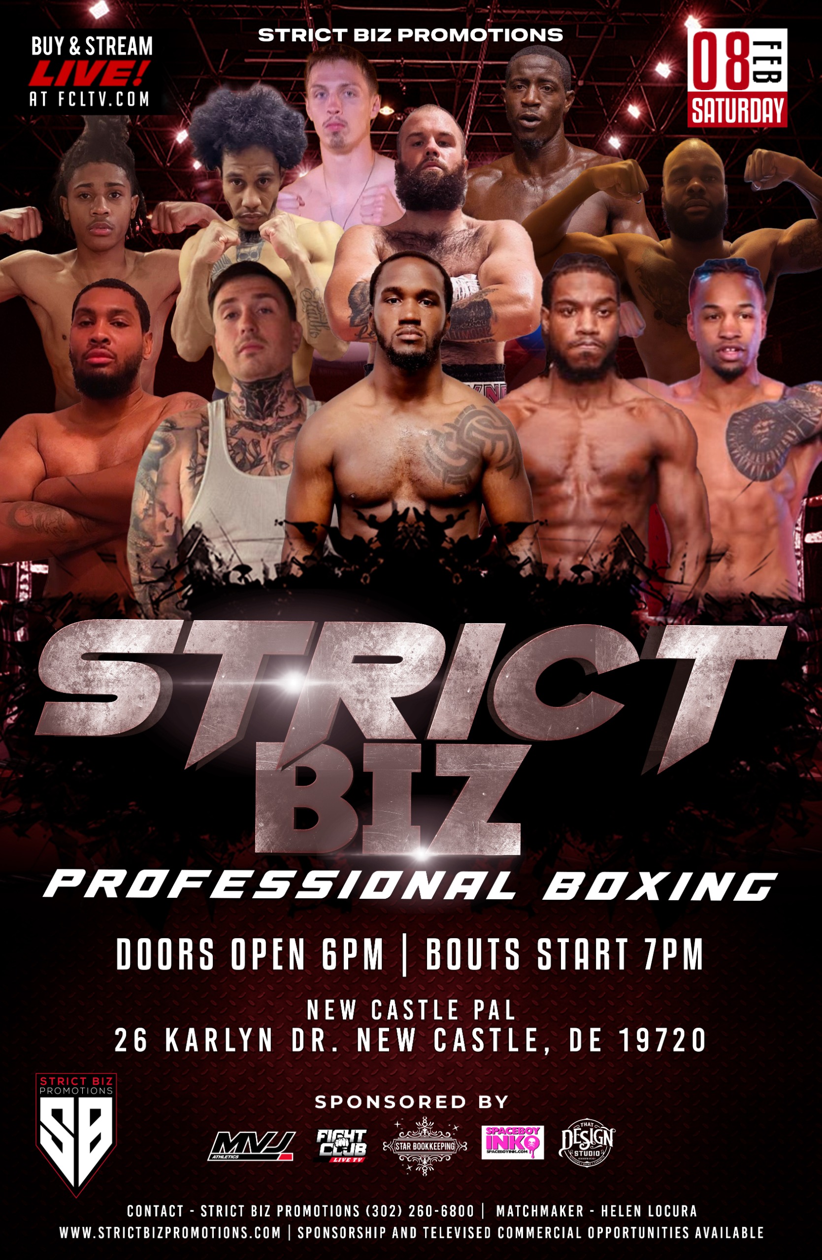 Official fight event poster for Strict Biz Boxing | Feb 8, 2025 | New Castle PAL Center